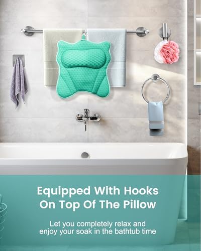Bath Pillow, Bath Pillows for Tub Neck and Back Support, Soft 4D Air Mesh Bathtub Pillow 16.5 x 17.3 INCH, with 6 Powerful Suction Cups, Bath Accessories Relaxing Gifts for Women (Lake Blue)