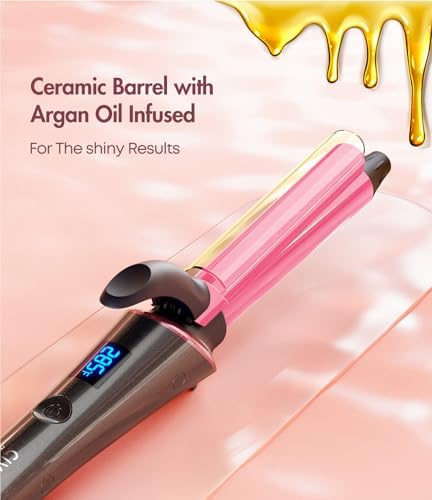 Travel Curling Iron Dual Voltage(110-240V)，1 Inch Mini Curling Iron Travel Size with 5 Adjustable Heat Settings, Ceramic Barrel with Argan Oil Infused, Portable