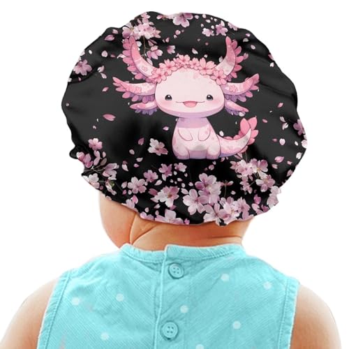 Floral Axolotl Kids Girls Sleeping Cap with Elastic Band Softy Baby Bonnet Large Tops, Comfortable Sleep Bonnet Night Sleep Caps
