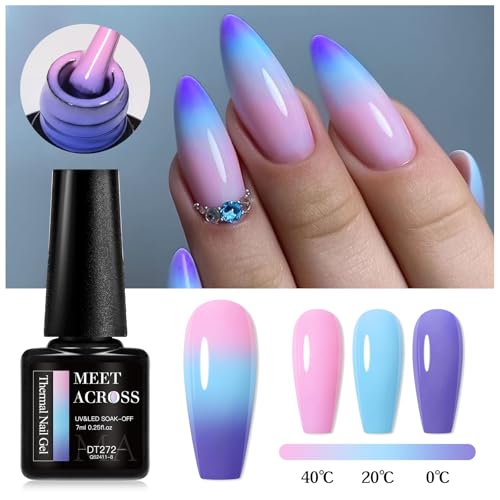 MEET ACROSS Color Changing Gel Nail Polish, 12 Colors Pink Blue Purple Orange Neon Mood Temperature Change Gel Polish Set Soak Off DIY Home Nail Art Gift For Girsl