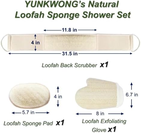 Natural Loofah Sponge, Exfoliating Body Scrubber for Men Women, Loofah with Handle, Exfoliating Back Scrubber for Shower Set, Deeply Clean & Invigorate Your Skin (3 pcs in Box)