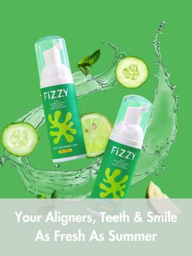 Fizzy 3-in-1 Foam Cleaner for Aligner, Retainer, Denture, Night Guard, MouthGuard, Invisalign | Free of Alcohol, SLS, Fluoride | Xylitol Mouthwash & Foam Toothpaste| Travel-Size, Mint Cucumber