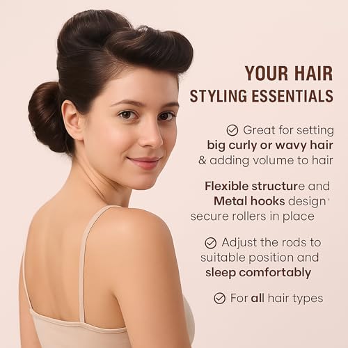 Heatless Hair Curler 4pcs Heatless Curling Rod Overnight Soft Hair Rollers to Sleep No Heat Curls Overnight Curlers for All Hair Types (Braun) Healthy and Stylish, No Heat Needed