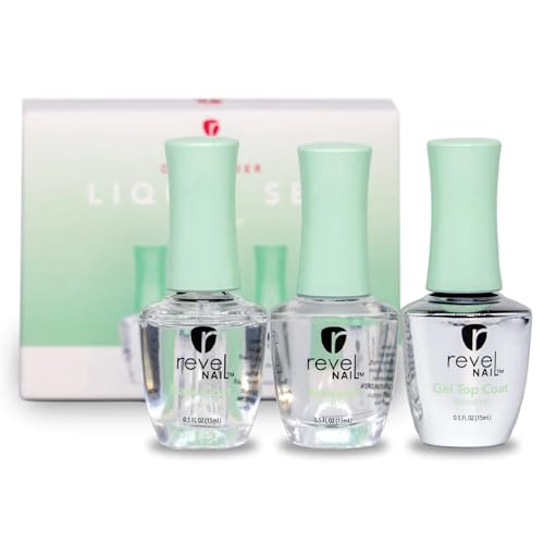 Revel Nail Sensitive Dip Powder Liquid Set - Base Coat, Activator, Gel Top Coat, Hema Free, Suitable for Sensitive Nails