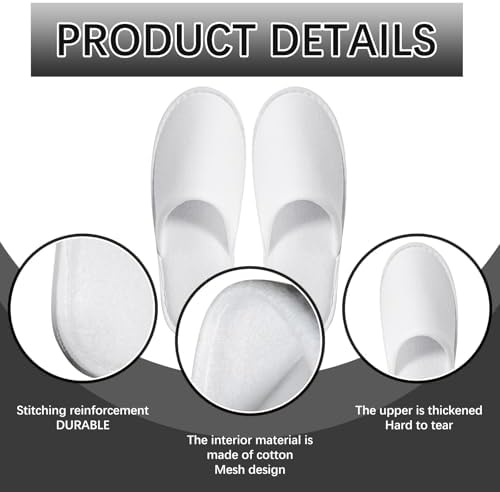 disposable slipper disposable slippers for guests hotel slippers spa slippers Pack for Hotel, Spa, Travel, Shoeless Home, White Closed Toe (US Men Size 10, Women 11)
