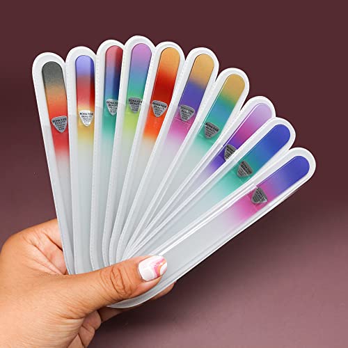 Bona Fide Beauty Czech Glass Nail Files Set - 10-Piece Crystal Nail Files Set in Sleeves, Bulk Nail Files from The EU (Multicolor)