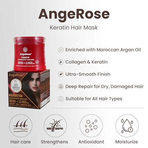 Keratin & Collagen Hair Mask with Argan Oil – Deep Repair Conditioner for Dry, Damaged Hair – Hydrating & Strengthening Treatment, 500ml (16.9 oz)