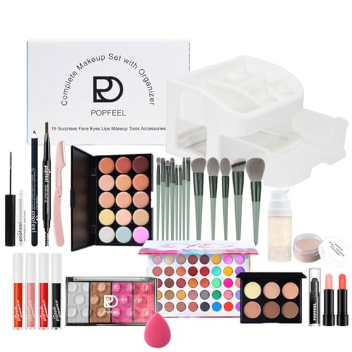 All in One Makeup Kit for Women Full Kit Girls Makeup Gift Sets Xmas Essential Bundle Include Eyeshadow Palette Lipstick Blush Concealer Eyeliner Mascara Foundation Brush Eyebrow Pencil