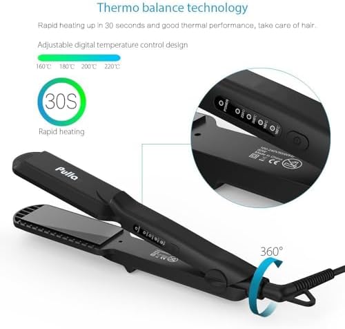 Pulla Hair Straightener and Crimper - 4 in 1 Tourmaline Ceramic Flat and Curling Iron for Hair Styling with Adjustable Temperature - Salon High Heat 320°F - 430°F for All Hair Types