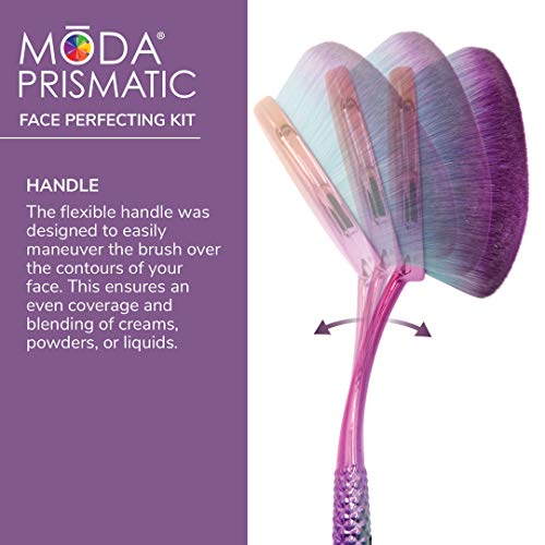 MODA Prismatic 4pc Face Makeup Brush Kit – Oval Brushes Perfect for Foundation, Contouring & Highlighting with Soft Vegan Filaments