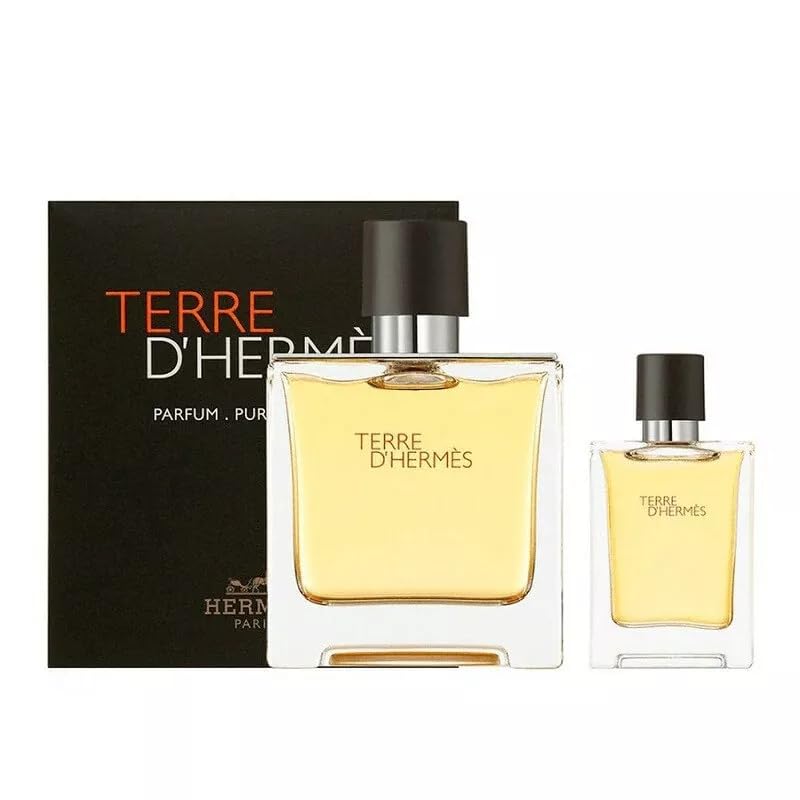 Hermes Terre D'hermes 2-Piece Set for Men, (2.5 Oz Pure Perfume Spray + 0.42 Oz Pure Perfume Spray)