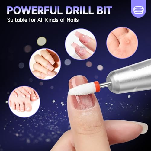 Rechargeable 35000RPM Nail Drill Sparkling Portable Professional Electric Nail File with 12 Drill Bit for Acrylic/Gel Nails Professional Nail Tools for Manicure Pedicure, Glitter