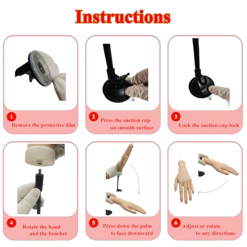Practice Hand for Acrylic Nails, Realistic, Silicone, Fake Hand with Strong Suction Cup, Nail Practice Hand with Acrylic Nails and Jelly Gel, Realistic Mannequin Hand