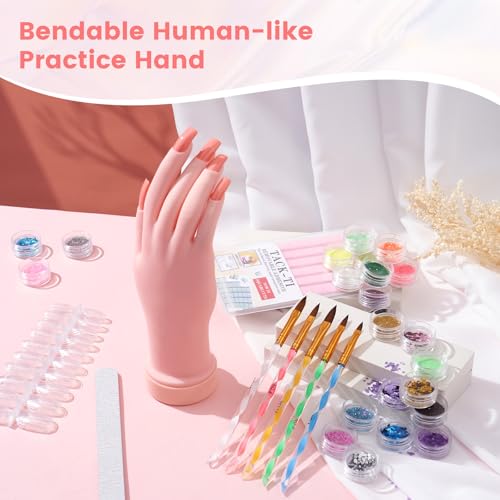 Nail Kit for Beginners with Everything: Professional Nail Acrylic Powder Liquid Set with Practice Hand Drill U V Light in Cosmetic Bag for Women Salon Home (Pink)