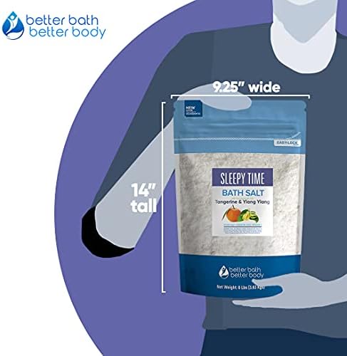 Sleepy Time Bath Salt 128 Ounces (8 Lbs) Epsom Salt with Natural Tangerine and Ylang Ylang Essential Oils Plus Vitamin C in BPE Free Bulk Size Pouch with Easy Press Lock Seal Made in USA