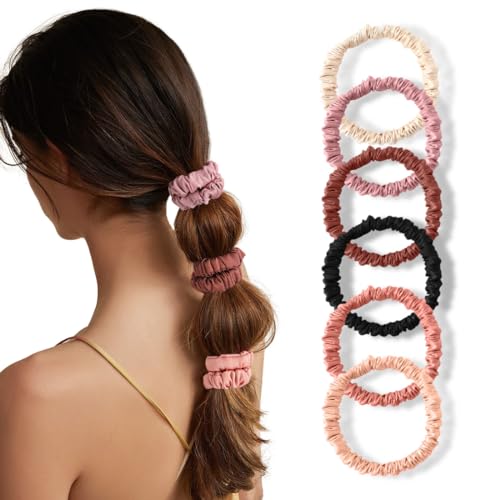 6PCS Silk Scrunchies for Hair, 100% Mulberry Silk Hair Ties, Scrunchies for Women Girls, Elastic Ponytail Holders No Damage