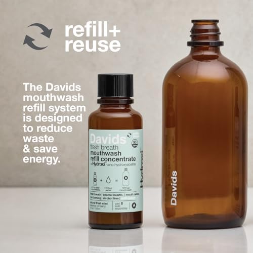 Davids Hydroxi Fresh Breath Mouthwash Starter Kit, Alcohol-Free, Fluoride-Free, Nano-Hydroxyapatite for Remineralizing & Enamel Health, Relieves Dry Mouth, Fresh Mint, 16 fl oz