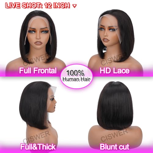 Short Bob Wig Human Hair Straight 13x4 Lace Front Wig Human Hair Bob Wigs for Black Women Glueless 180 Density Black Wig 12 Inch