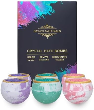 Crystal Bath Bombs (6 Pack) Luxurious Aromatherapy Bath Bombs Enriched with Nourishing Bath Salts for Silky Smooth Skin & Pleasantly Scented for an Immersive Zen-Like Experience