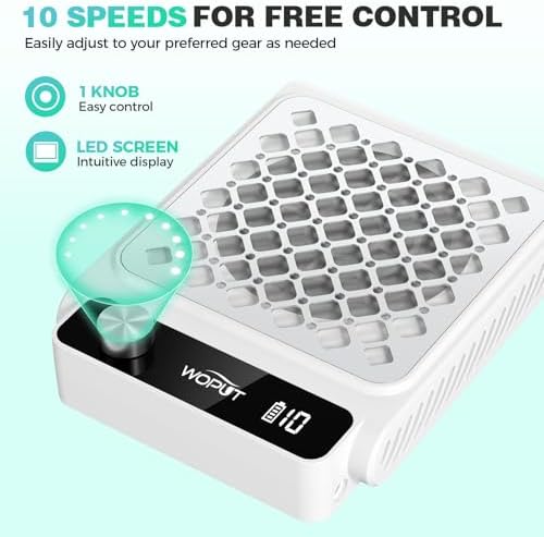 Rechargeable Nail Dust Collector, 980PA Portable Cordless Nail Vacuum Dust Collector Fan with Filter Papers (30 Pcs) for Acrylic Nail Polishing & Manicure Pedicure at Nail Salon & Home - White