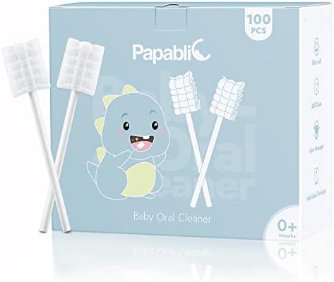 Papablic Baby Tongue Cleaner, Baby Oral Cleaner, Disposable Infant Mouth Cleaner Newborn, Upgrade Gum Cleaner with Paper Handle or Infants Ages 0-2 Years, 100 Pack