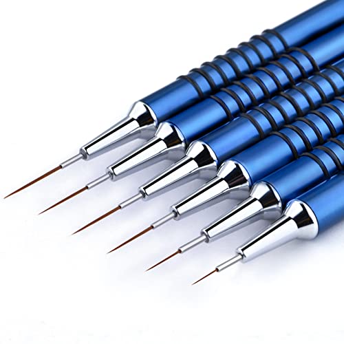 Nail Art Liner Brushes Set, 6Pcs Nail Art Design Brush Striping Thin Long Lines Dotting Drawing Pen, UV Gel Polish Painting Metal Handle Striper Brushes Size 5/7/9/11/20/25mm