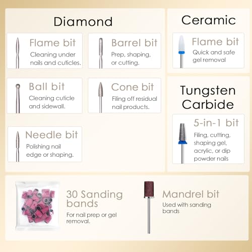 Delanie 2 in 1 Nail Drill with Charging Stand Carbide Ceramic Bits, 40000 RPM Rechargeable Electric Nail File Filer, Gold