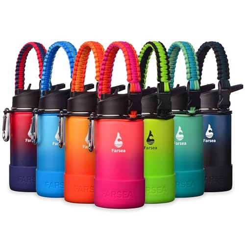 Farsea Insulated Water Bottle With Paracord Handle, Protective Silicone Boot and 2 Lids (Straw Lid & Spout Lid), Stainless Steel Water Bottle Wide Mouth, Double Wall Sweat-Proof BPA-Free, 40 oz