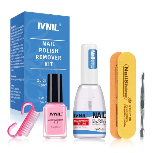 Gel Nail Polish Remover, Quickly Gel Remover with Latex Tape Peel Off Liquid and Manicure Tools, Easy Gel Polish Remover in 2-5 minutes, No Damage to Nails