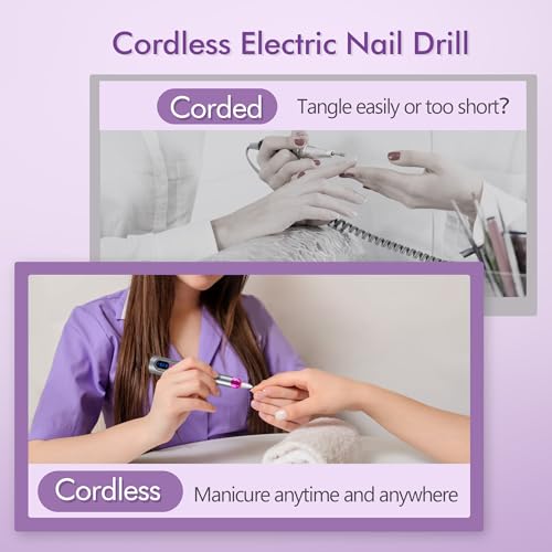 Nail Drill, Cordless Electric Nail Filer Professional E-File Nail Drill Kit for Acrylic, Gel Nails, Manicure Pedicure Polishing Shape Tools Design for Home Salon Use Gray