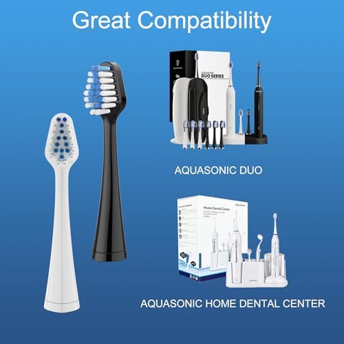Replacement Toothbrush Heads for AquaSonic Duo Series Electric Toothbrush, NOT Compatible with Duo Series Pro, 5 White + 5 Black