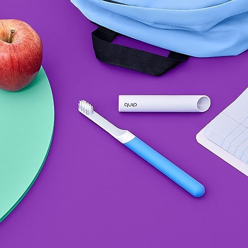 Quip Sonic Toothbrush for Kids - Timed Electric Toothbrush with Small Replaceable Brush Head - Soft Bristles, Rubber Handle, 3 Month Battery Life - Travel Toothbrush - Blue