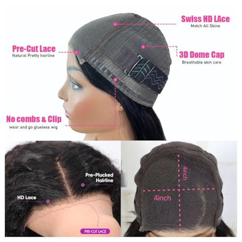 Pixie Cut Wig Human Hair 4X4 HD Lace Short Curly Wigs Wear and Go Glueless Wigs Pre Plucked Pre Cut Short Curly Glueless Bob Wigs Human Hair for Women 6 inch Natural Color