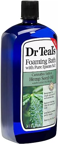 Dr. Teal's Hemp Seed Oil Foaming Bath Gift Set (2 Pack, 34oz Ea) - Cannabis Sativa Hemp Seed Oil - Essential Oils Blended with Pure Epsom Salt Calm The Senses & Alleviates Daily Stress