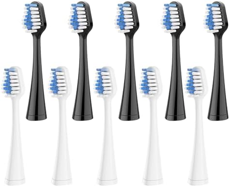 Replacement Toothbrush Heads for AquaSonic Duo Series Electric Toothbrush, NOT Compatible with Duo Series Pro, 5 White + 5 Black