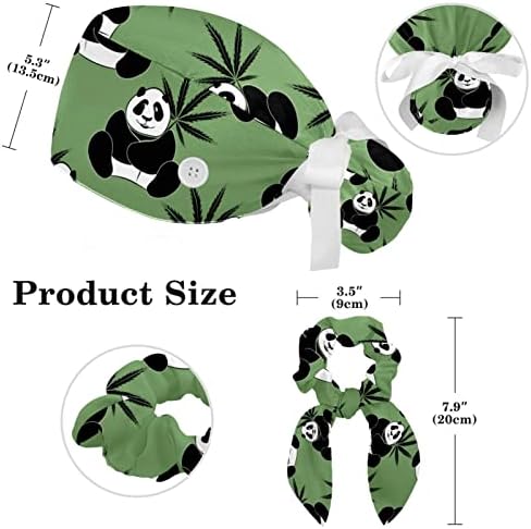 Fun Cat Paw Scrub Cap, Adjustable Working Cap with Button, Bouffant Caps with Bow Hair Scrunchy