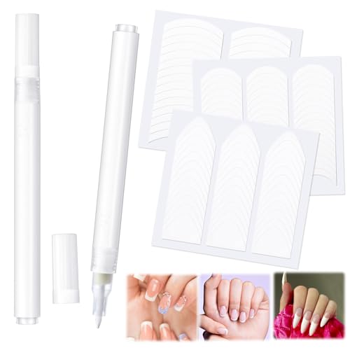French Manicure Kit Include 2 Pcs French Manicure Pen 0.12 Ounce White Tip Pen 111 Count Tip Nail Stickers Strips Tool for Women DIY Pedicure Nails Kit