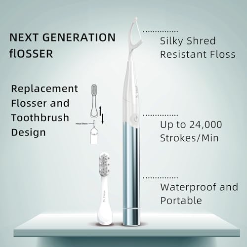 Dr. Emma Electric Vibration Flosser, Power Flosser for Adults, Gum Stimulator, Teeth Cleaner, Reusable Flossing Tool with Toothbrush, Water Flosser Alternative, Babyblue