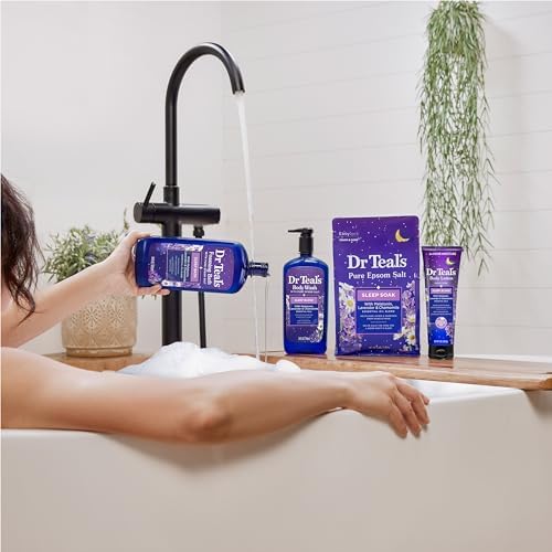 Dr Teal's Foaming Bath with Pure Epsom Salt, Sleep Blend with Melatonin, Lavender & Chamomile Essential Oils, 34 fl oz (Pack of 2)