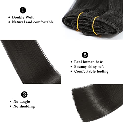 Clip in Hair Extensions Real Human Hair, 8pcs 16 Inch 10A Brazilian Virgin Remy Human Hair Clip in Extensions for Women Double Weft Invisible Seamless Human Hair Extensions Clip ins 65g Natural Black