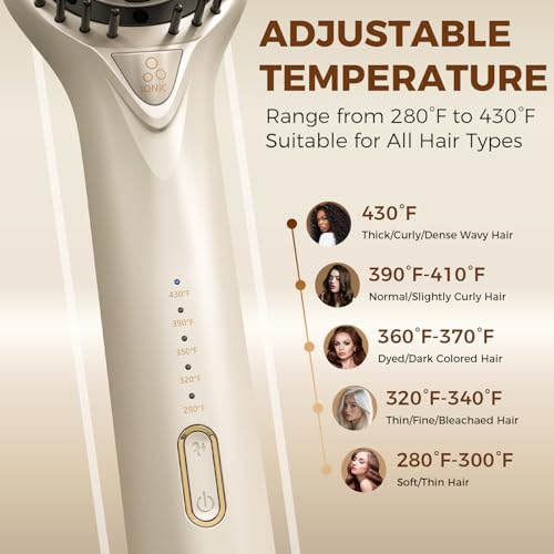 Ufree Hair Straightener Brush, 5 Temps Straightening Brush with Ionic Tech, Cool Air System, Dense Bristles, Dual Voltage, Ceramic Hot Comb for Thick Curly Hair, Women Gifts