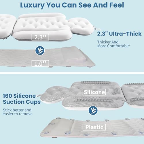 Full Body Bath Pillow for Bathtub, Thick Bathtub Cushion with Laundry Bag, Luxury Tub Pillow for Bath for Headrest Neck and Back Support White 51" x 16"