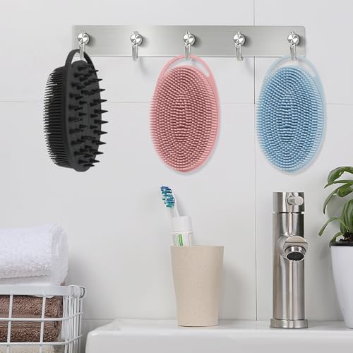 Silicone Body Scrubber, Silicone Loofah, 3 Pcs Silicone Shower Scrubber, Exfoliating Silicone Shower Scrubber, 2 in 1 Silicone Body Scrub Brush Scalp Massager Shampoo Brush for All Skin Men Women Kids
