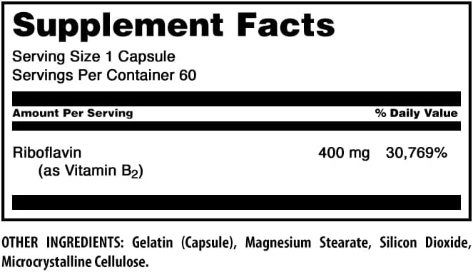 Amazing Formulas Riboflavin 400 mg Capsules | Vitamin B2 Supplement | Non-GMO | Gluten Free | Made in USA (60 Count)