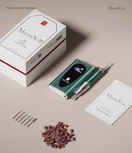 MelodySusie 35000RPM MM400C Nail Drill Professional, Rechargeable Cordless Nail File Portable Efile for Acrylic Gel Nails Remove, 8Pcs Nail Drill Bits, Low Noise Low Heat, Sparkle Plus, Green