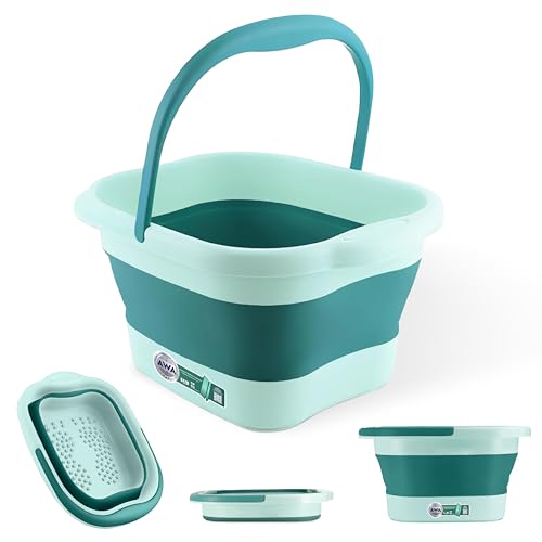 AWA Foot Soaking Tub, Collapsible Foot Bath Soak Tub for Soaking Feet, Pedicure Bowl, Plastic Feet Soaking Tub with Acupressure Massage Points, Foldable Laundry Basket (Teal Foot Tub)