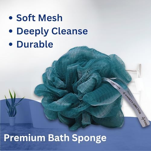 Dr. Teal's Eucalyptus and Spearmint Foaming Bath 34oz Bottles (Pack of 2) with Variety Junction Premium Bath Sponge - Relax and Relief, Bubble Bath, Relaxing, Men's and Women's, Clear