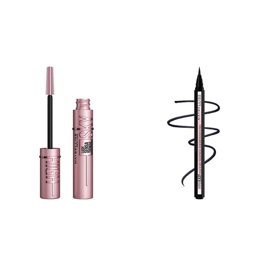Maybelline Lash Sensational Sky High and Hyper Easy Liquid Eyeliner Makeup Bundle