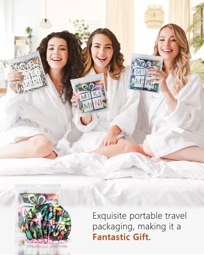 mikimini Rainforest Large Shower Caps Pack of 2, Shower Cap for Women Long Hair with Pink Lace, Reusable Waterproof Shower Hat for Girls