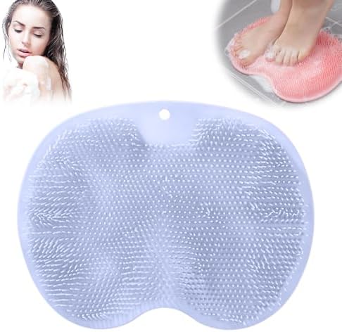 Silicone Shower Foot Scrubber Mat, 2025 Upgraded Shower Foot & Back Scrubber Massage Pad, Foot Back Cleaning Pad Wall Mounted Suction Cups Bath Wash Pad for Women Men (Blue)